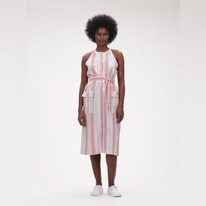 GAP Halter-Neck Striped Shirtdress in Linen-Cotton Size Large